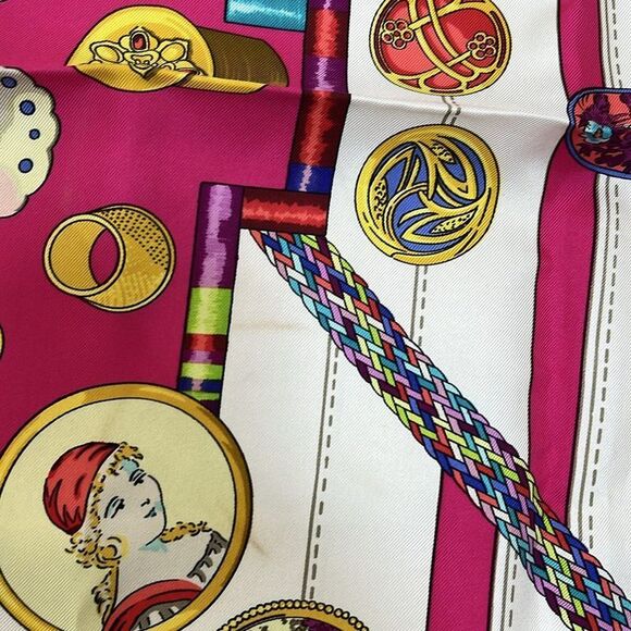 Hermes Scarf Carré 90 Pink×white×multi Pelile Main - Picture 6 of 7